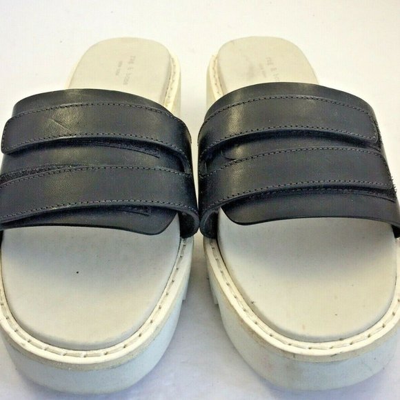 Rag & Bone Seldon Leather Sandal Slide blk wht Sz6 - Picture 2 of 9
